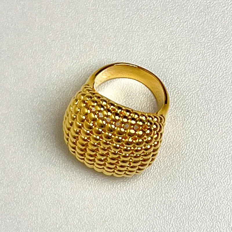 TEEK - Heavy Metal Round Ball Beaded Jewelry JEWELRY theteekdotcom Gold Ring 1  