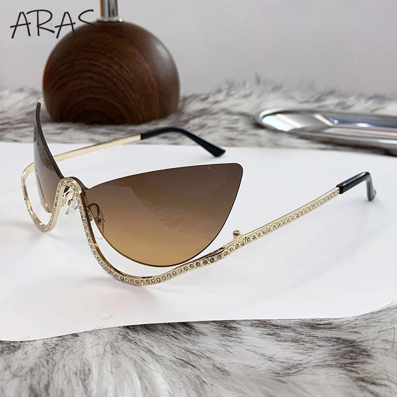 TEEK - Cat Eye Rimless Rhinestone Sunglasses EYEGLASSES theteekdotcom C5 GreenYellow