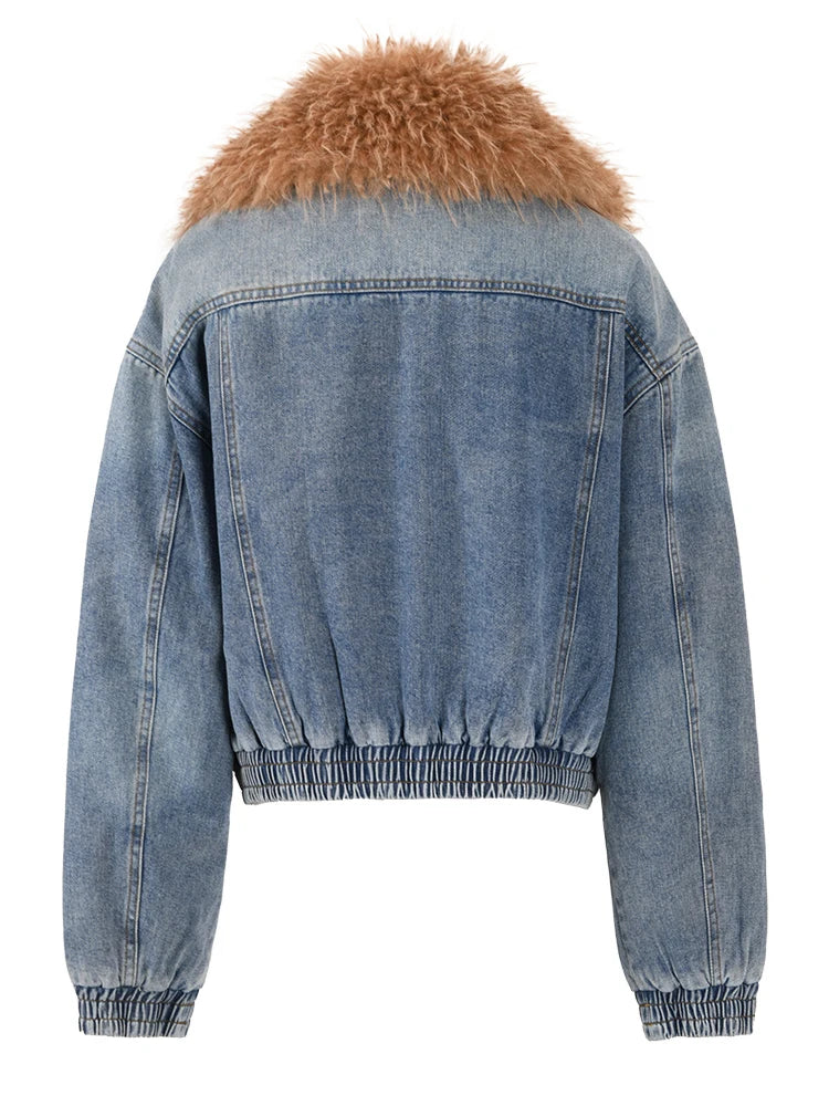 TEEK - Blue Denim Cotton Padded Fluff Lapel Jacket JACKET theteekdotcom   