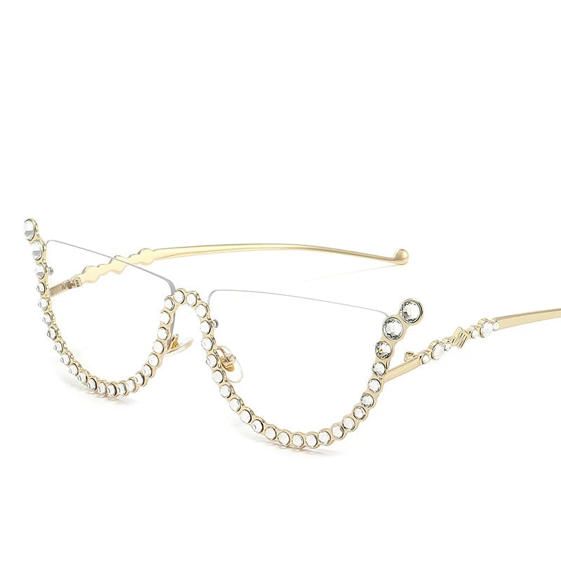 TEEK - Semi Framed Bejeweled Cat Eye Sunglasses EYEGLASSES theteekdotcom C11