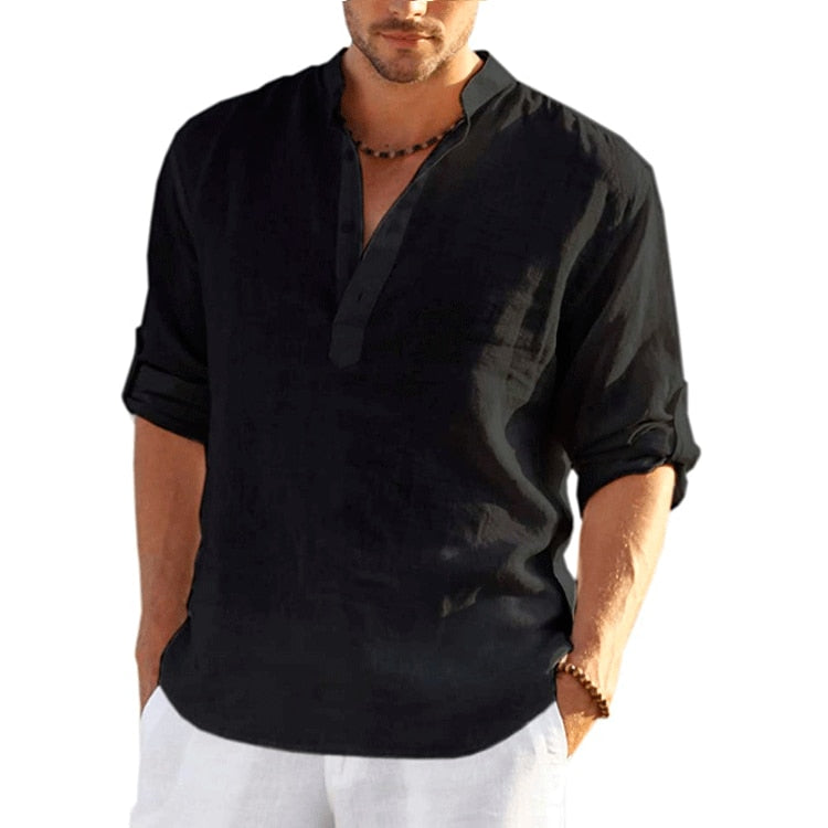 TEEK - Linen Long Sleeve Solid Loose Shirt TOPS theteekdotcom black US XXS | Label S 