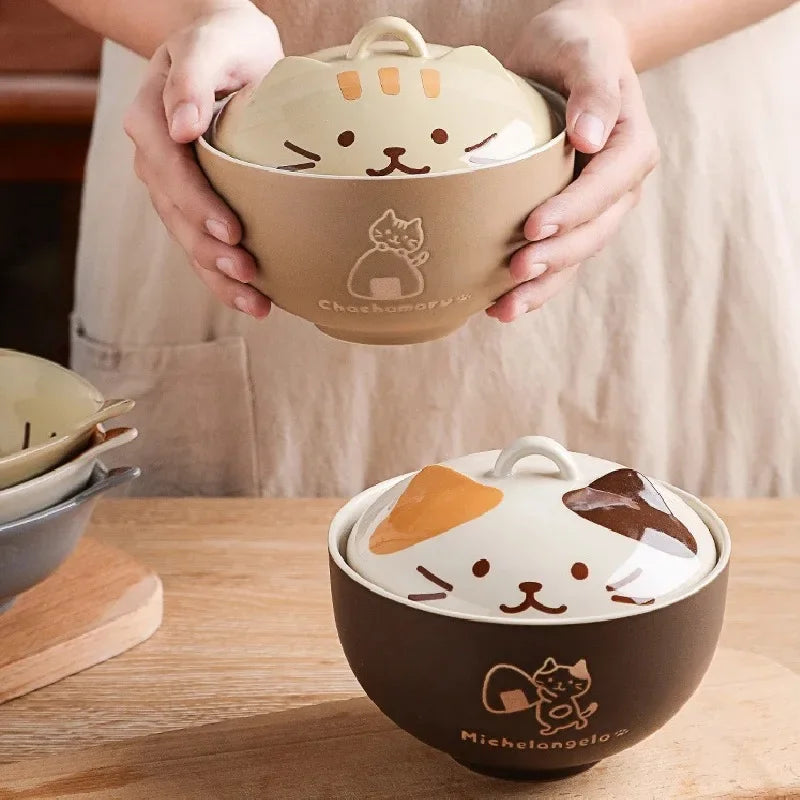 TEEK - Cat Face Lid Ceramic Noodles Bowl Tableware HOME DECOR theteekdotcom   