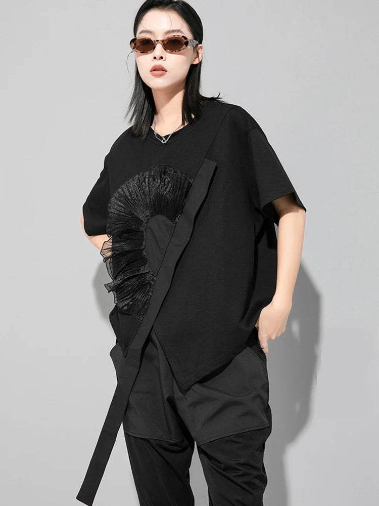 TEEK - Flower Ruffles Ribbon T-shirt TOPS theteekdotcom black M 