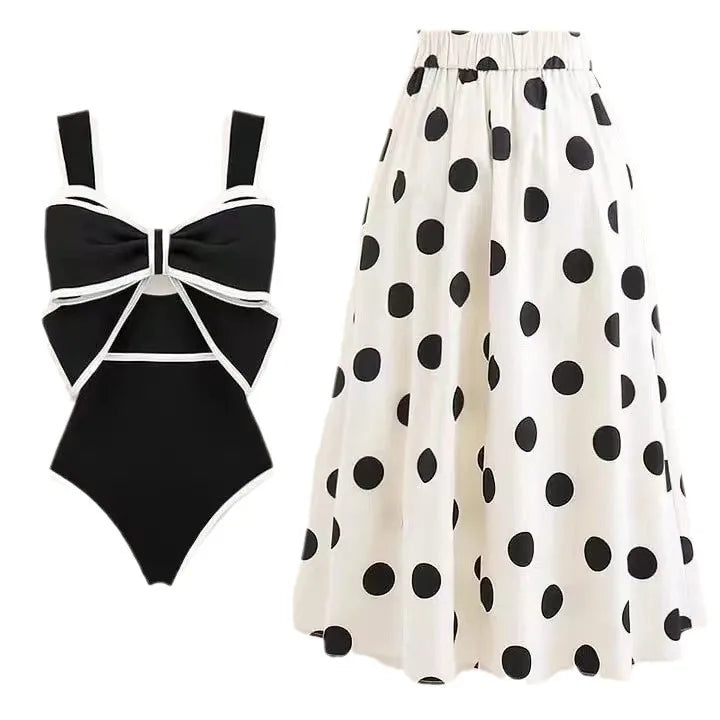 TEEK - Sweet Contrast Polka Dot Bow Bikini Swimwear SWIMWEAR theteekdotcom Black-Set XL 