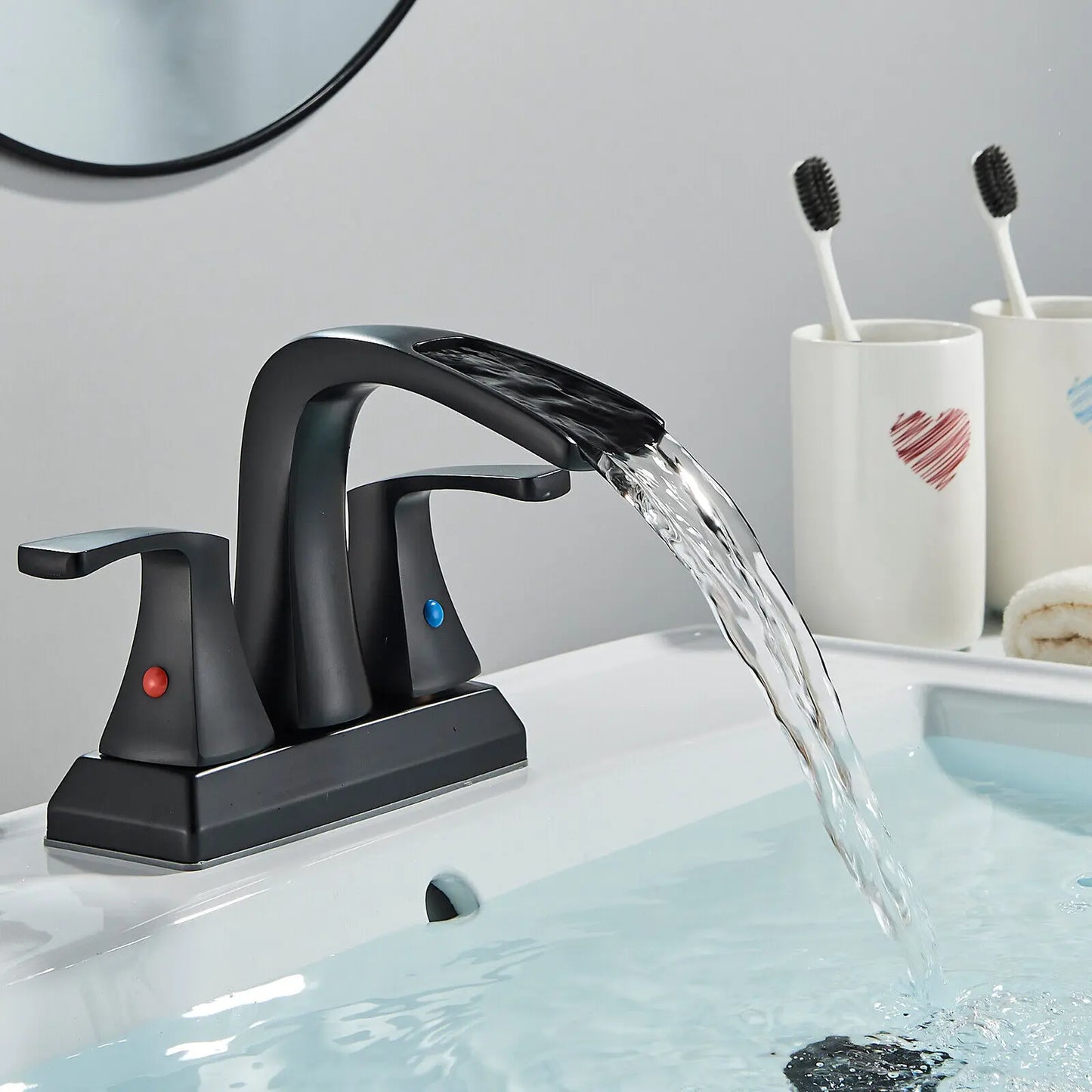 TEEK - 4” Waterfall Bathroom Sink Faucet HOME DECOR theteekdotcom Matte Black  