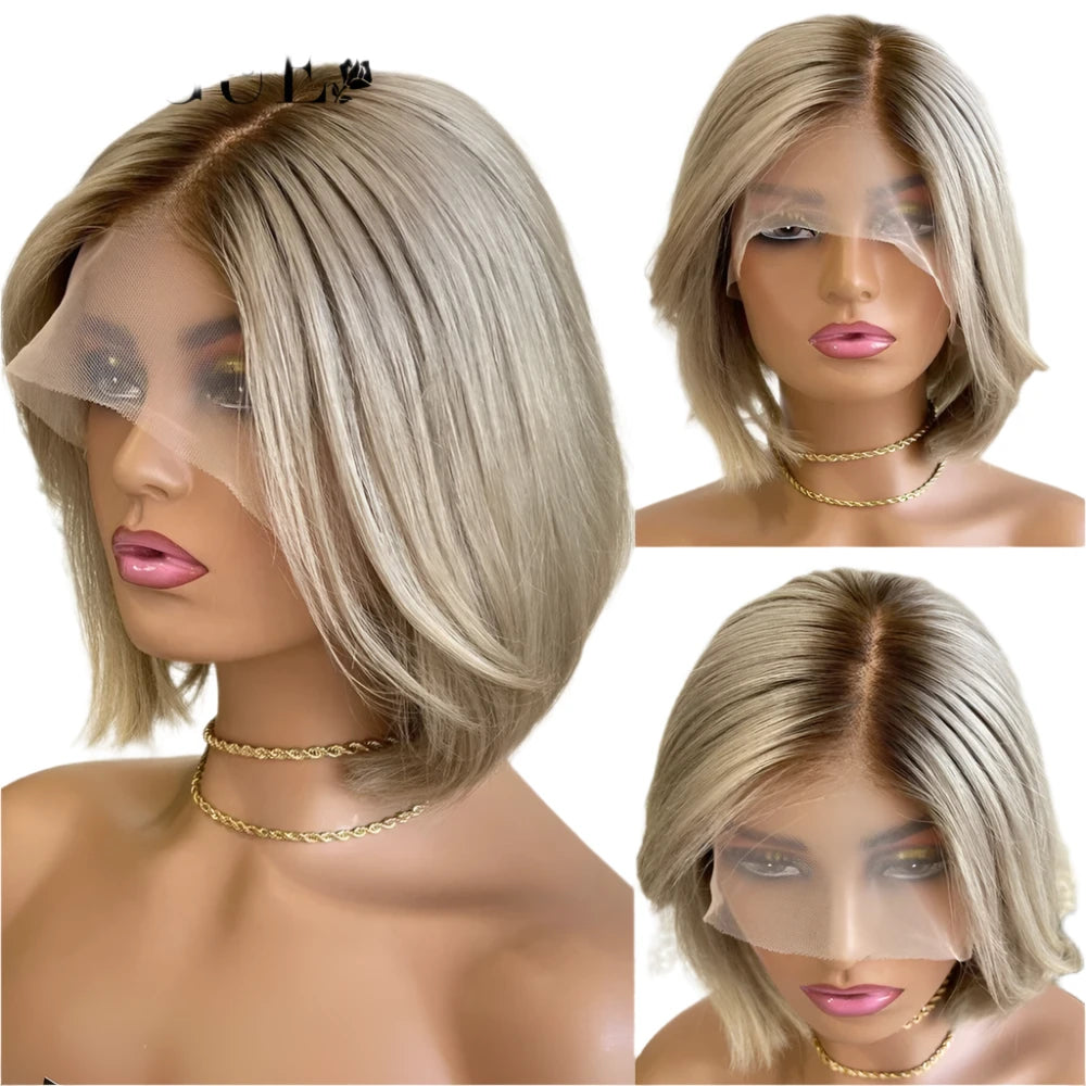 TEEK - Tracie Ombre Ash Blonde Brazilian Bob Wig HAIR theteekdotcom 14 inches 13x6 150 Density 