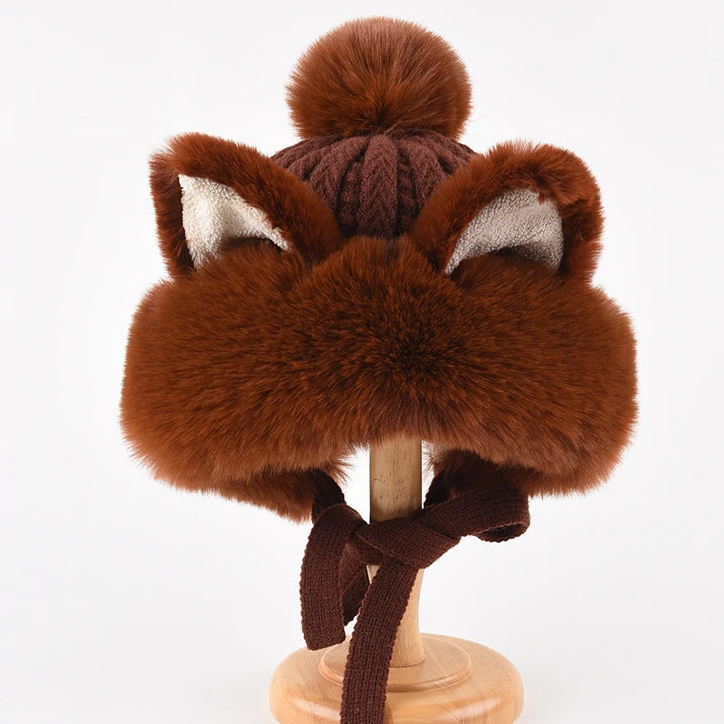 TEEK - Plush Ear Protection Baotou Hat HAT theteekdotcom Brown 22.4in Circumference 