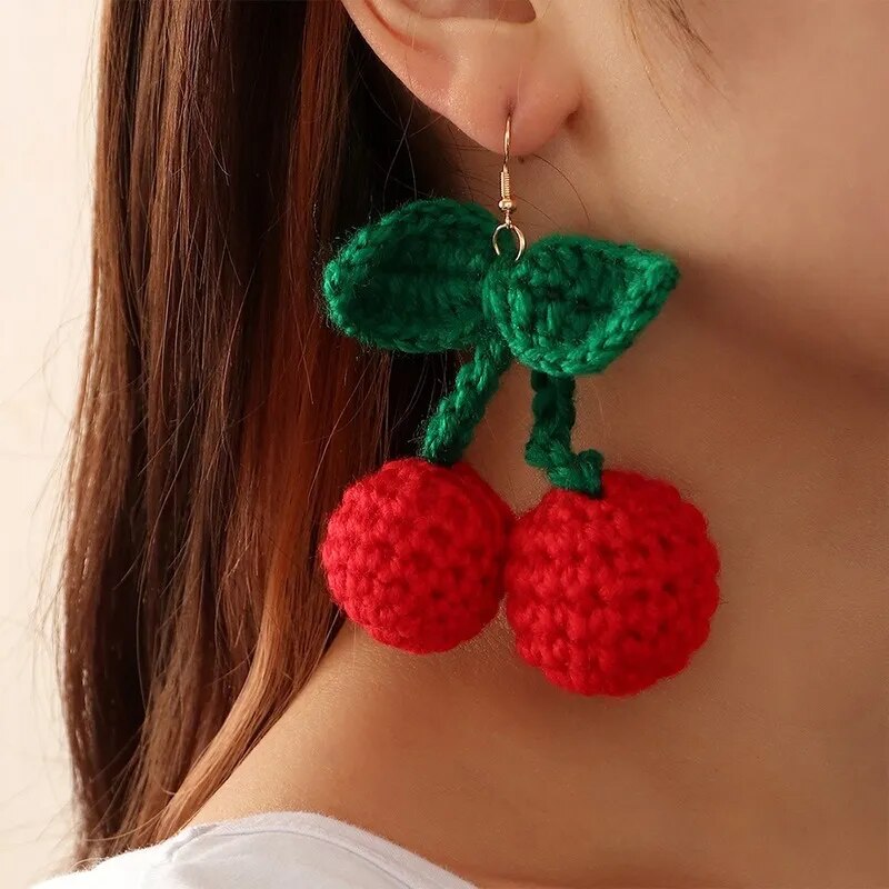 TEEK - Woolen Red Cherry or Strawberry Earrings JEWELRY theteekdotcom   