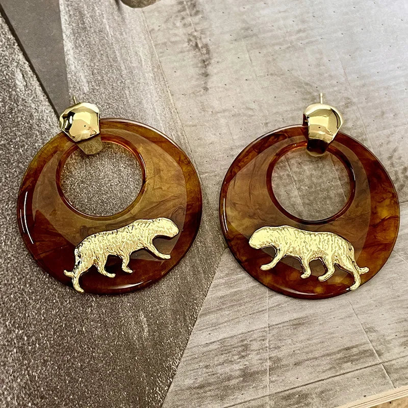 TEEK - Wild Cat Resin Circle Earrings JEWELRY theteekdotcom   