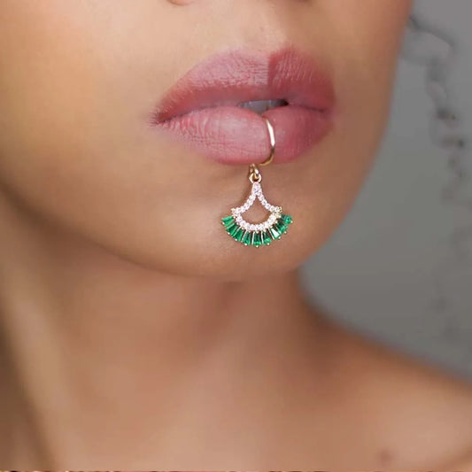 TEEK - Green Crystal Dangle Lip Cuff JEWELRY theteekdotcom