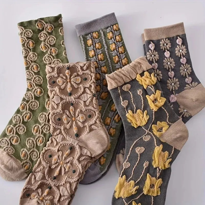TEEK - 5 Pairs 3D Floral Textured Socks SOCKS theteekdotcom   