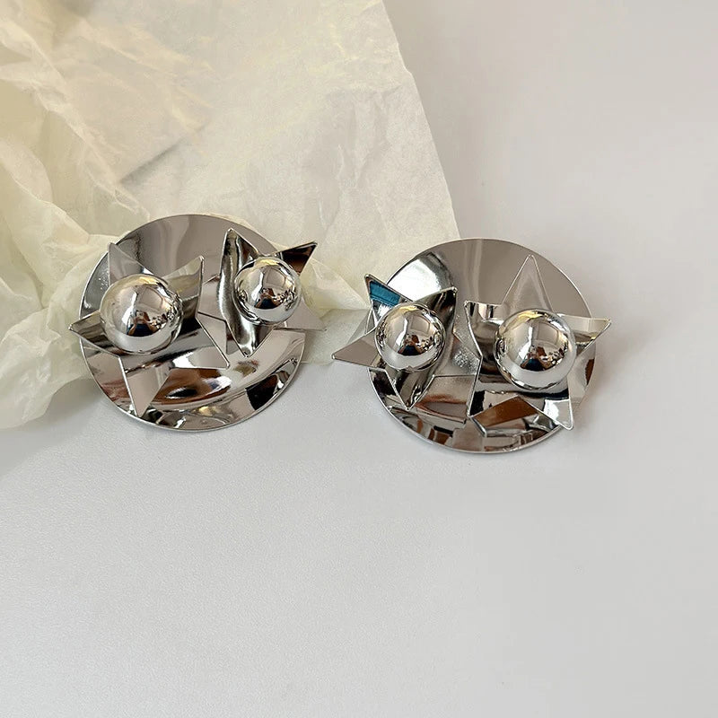 TEEK - Geometric Irregular Large Round Metal Ball Earrings JEWELRY theteekdotcom B  