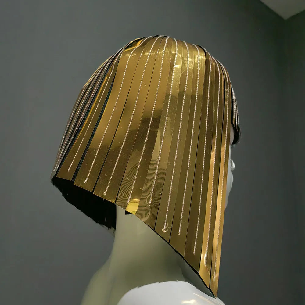 TEEK - Metallic Wig Goddess Hairdress HAT theteekdotcom gold  