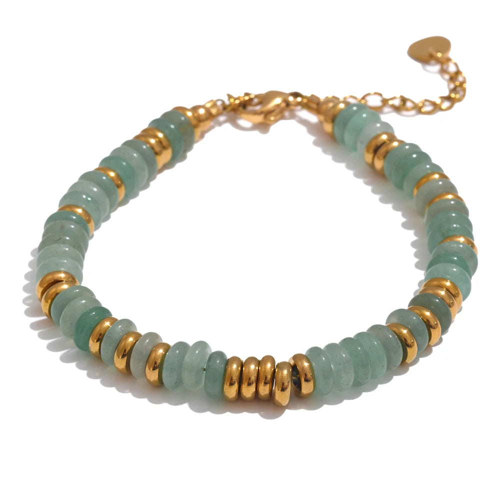 TEEK - Colorful Natural Stone Beads Chain Handmade Bracelet JEWELRY theteekdotcom YH4040A Green  