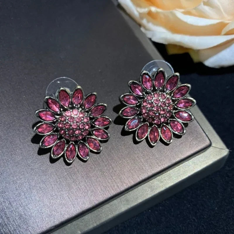 TEEK - Glass Beaded Zircon Sunflower Jewelry JEWELRY theteekdotcom earrings A  