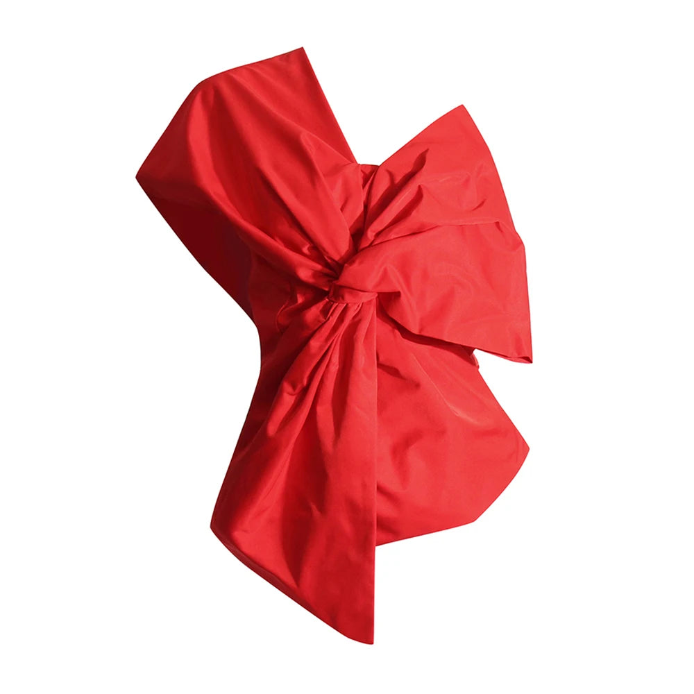 TEEK - Solid Diagonal Collar Sleeveless Bowknot Top TOPS theteekdotcom RED S