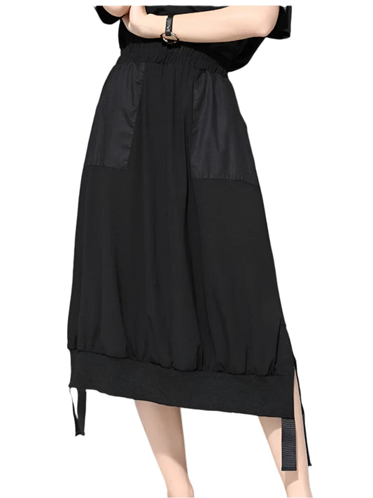 TEEK - Ribbon Black Spliced Half Body Skirt SKIRT theteekdotcom M  