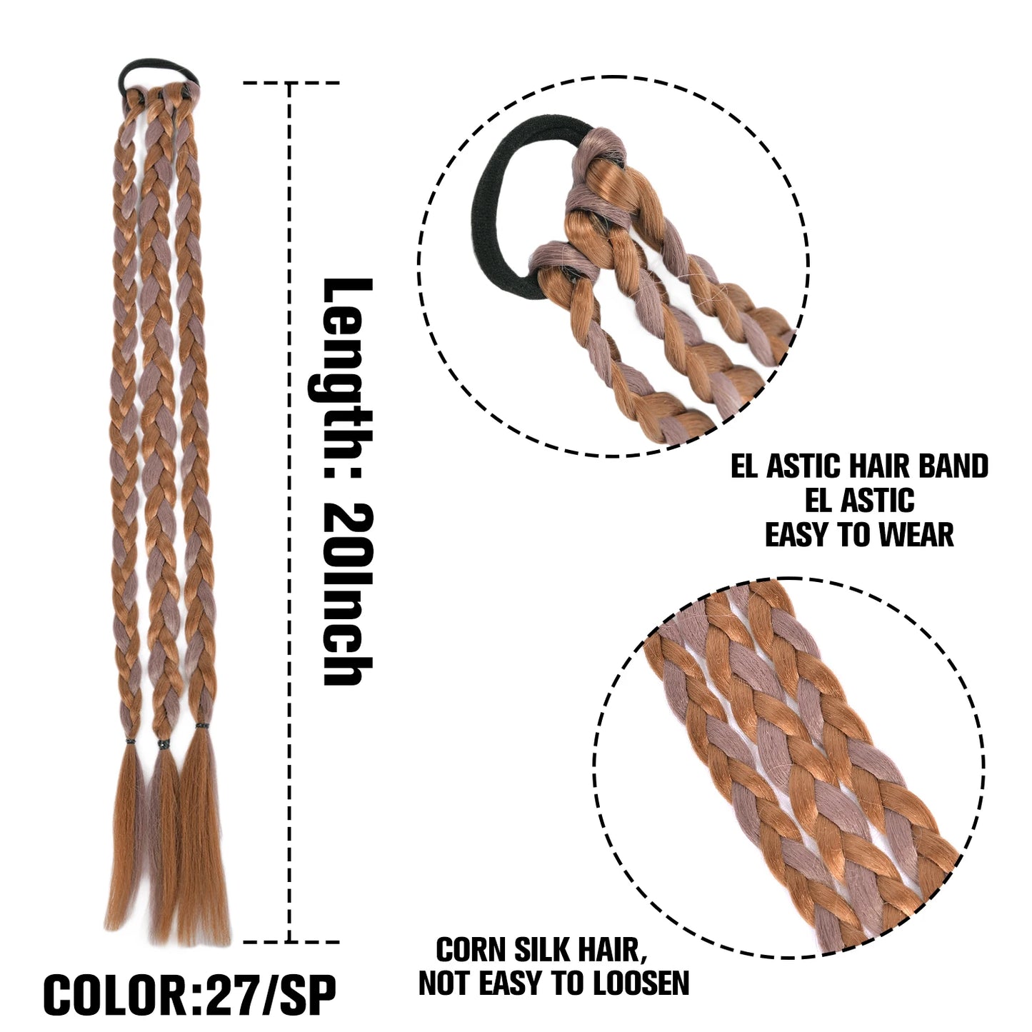 TEEK - 20 Inch Long Braided Synthetic PonytailHair Extension HAIR theteekdotcom