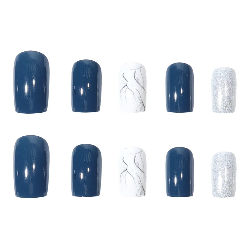 TEEK - 24 Pcs Medium Size Almond Shaped Blue Frost False Nails NAIL ART theteekdotcom   