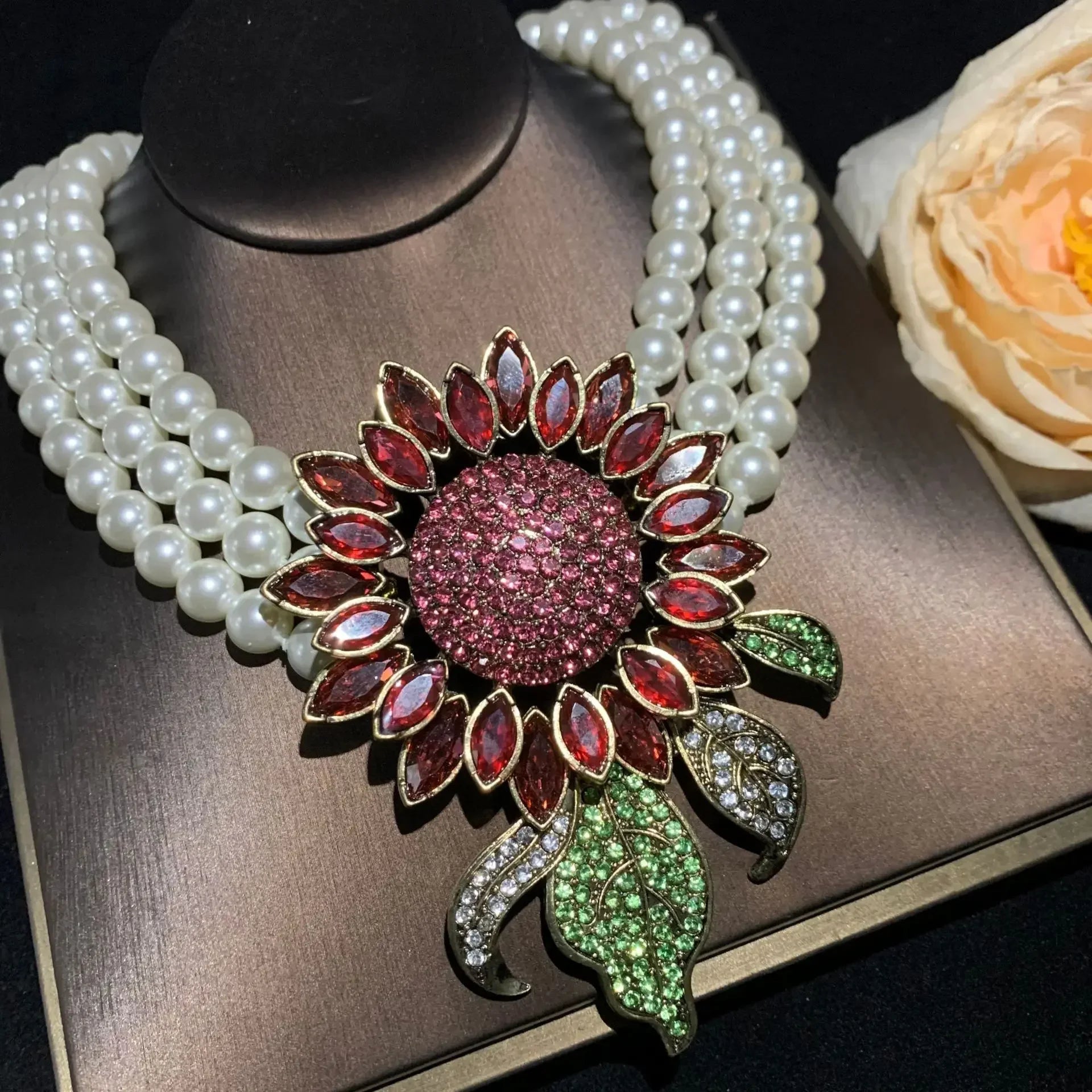 TEEK - Glass Beaded Zircon Sunflower Jewelry JEWELRY theteekdotcom necklace   A  