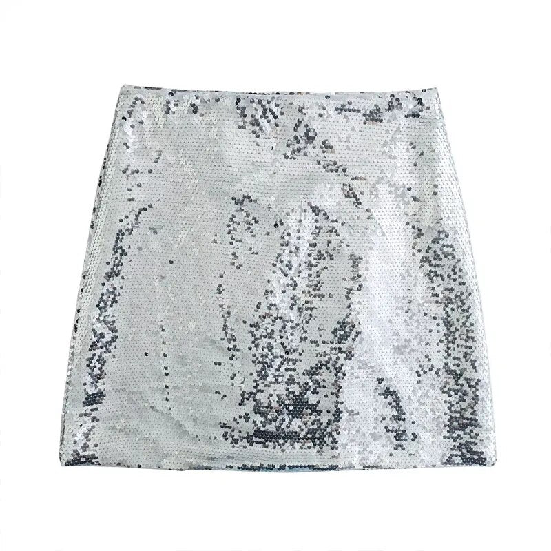 TEEK - Silver Sequin High-Waisted Mini Skirt SKIRT theteekdotcom   