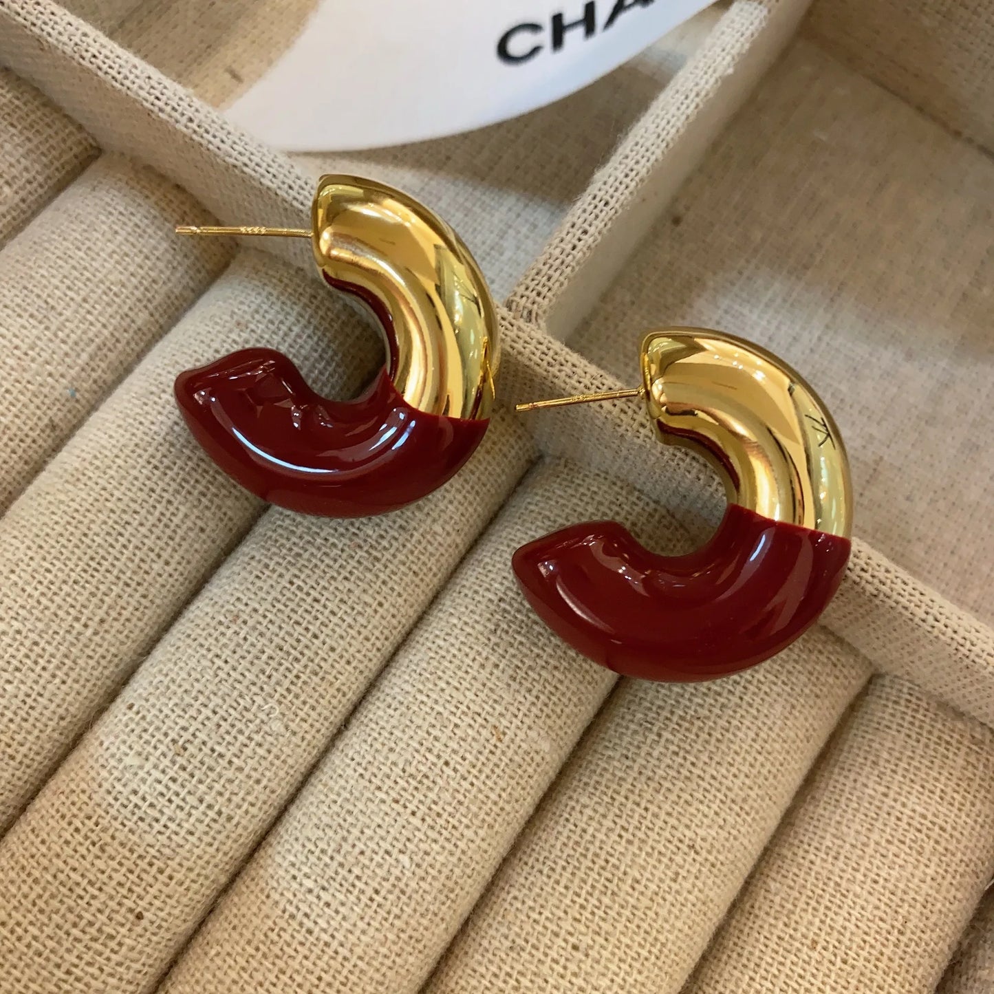 TEEK - Glossy C-shaped Drip Glaze Earrings JEWELRY theteekdotcom Wine red  