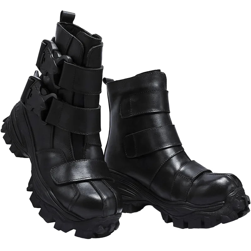 TEEK - Italian Leather Tri-Strap Buckle Motorcycle Boots SHOES theteekdotcom