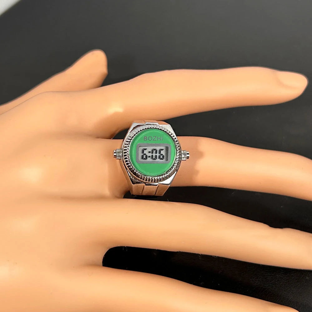 TEEK - Mini Electronic Digital Watch Finger Rings WATCH theteekdotcom silver-green  