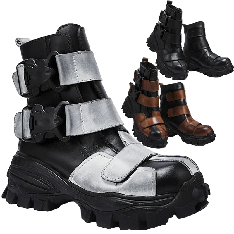 TEEK - Italian Leather Tri-Strap Buckle Motorcycle Boots SHOES theteekdotcom