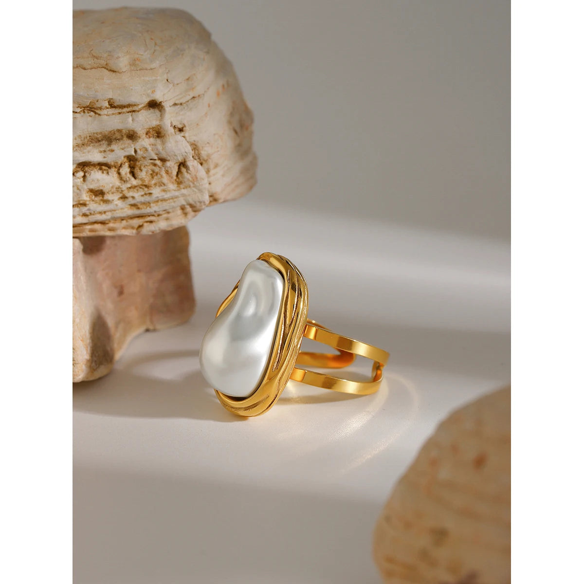 TEEK - Pearl Stainless Steel Gold Color Ring JEWELRY theteekdotcom   