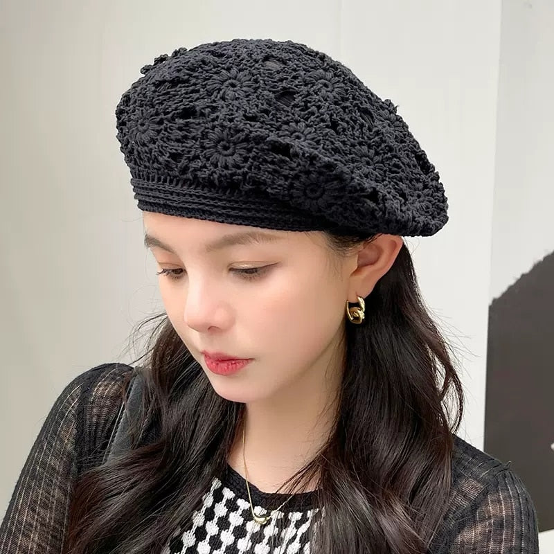 TEEK - Elegant Knitted Lace Hats HAT theteekdotcom Black hei-BLH 55-60cm head circumference 