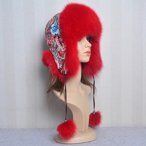 TEEK - Winter Real Fox Fluff Hat HAT theteekdotcom red 2  