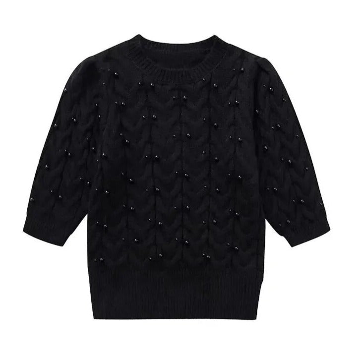 TEEK - Faux Pearl Black Knitted Sweater TOPS theteekdotcom S  