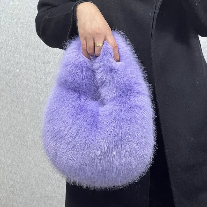 TEEK - Soft Plush Fluff Half Moon Handbag BAG theteekdotcom Purple  