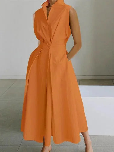 TEEK - Shirt Chic Ruched Maxi Dress DRESS theteekdotcom Sleeveless Orange S 