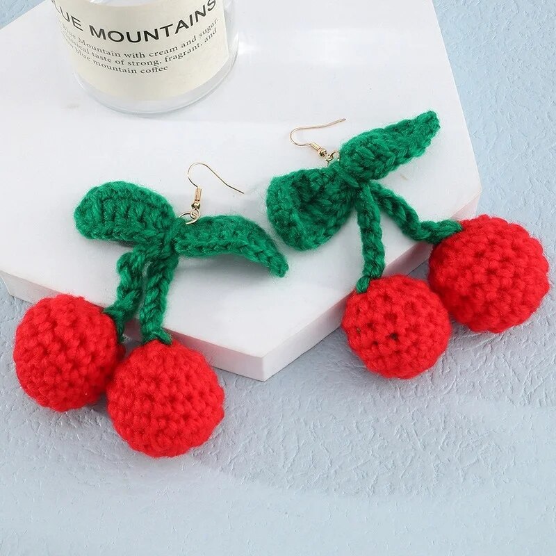 TEEK - Woolen Red Cherry or Strawberry Earrings JEWELRY theteekdotcom Cherry  