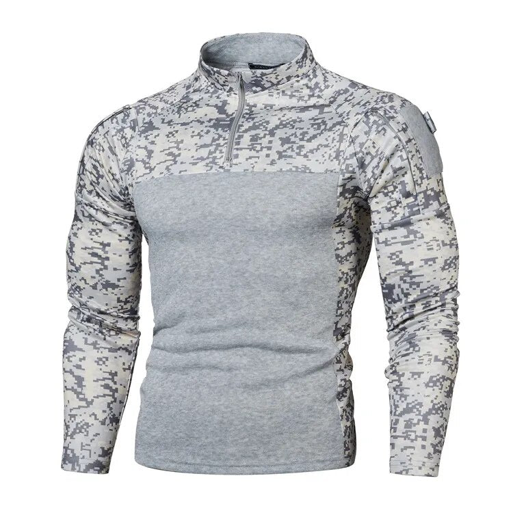 TEEK - Mens Tactical Combat Zipper Camo Long Sleeve Shirt TOPS theteekdotcom Light Gray S 