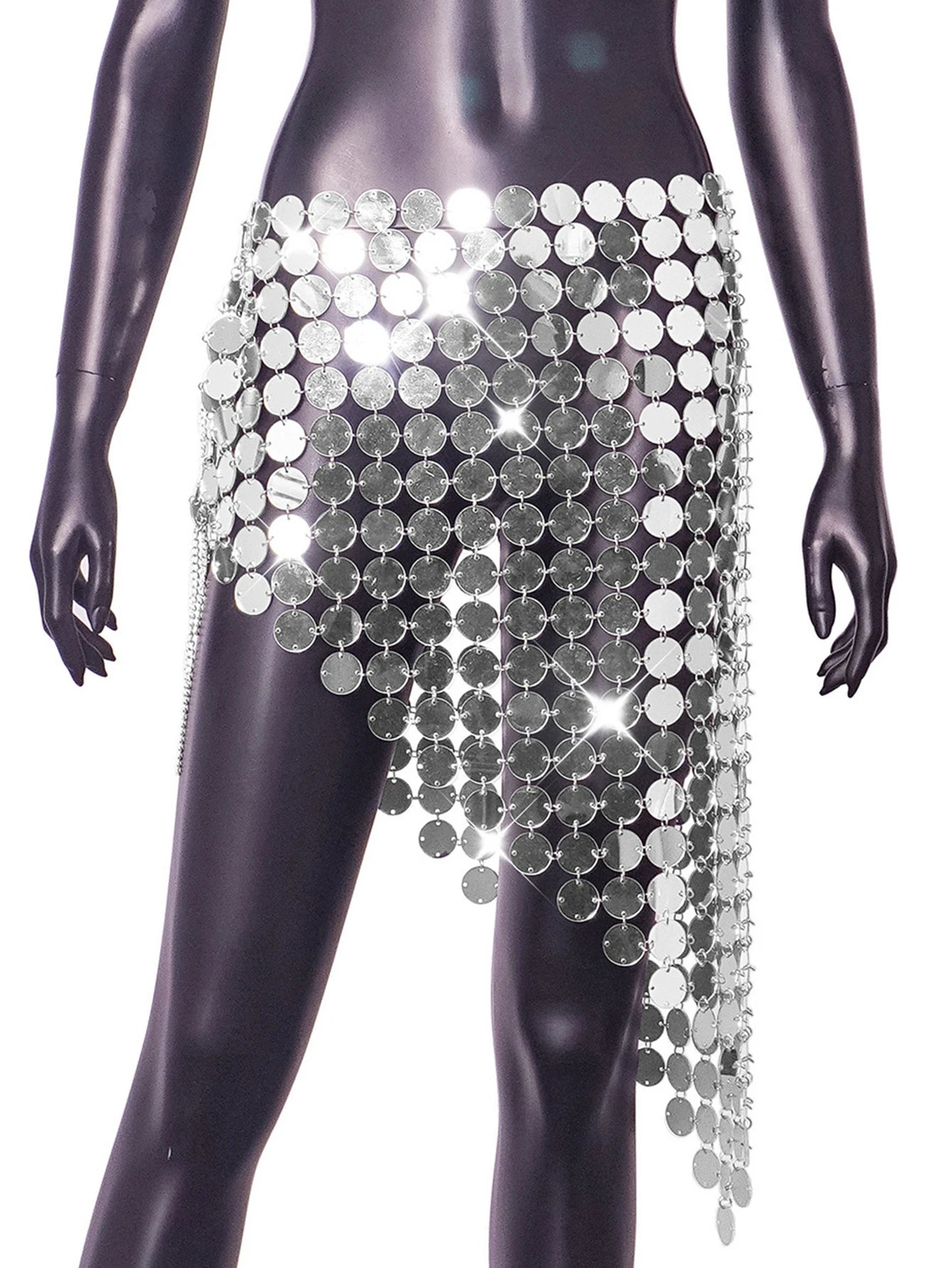 TEEK - Silver Mesh Metal Sequin Mini Skirt SKIRT theteekdotcom