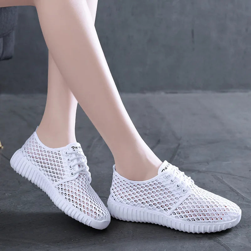 TEEK - Mesh Breathable Lace Up Sneakers SHOES theteekdotcom White 8.5 