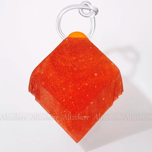 TEEK - Knotted Handle Rhinestone Evening Crystal Clutch BAG theteekdotcom Clear Handle Orange  