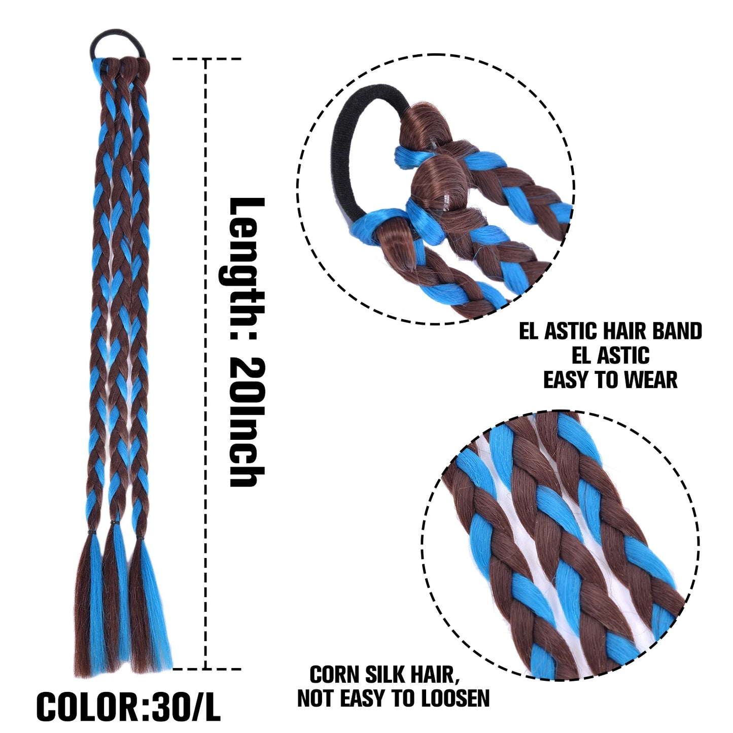 TEEK - 20 Inch Long Braided Synthetic PonytailHair Extension