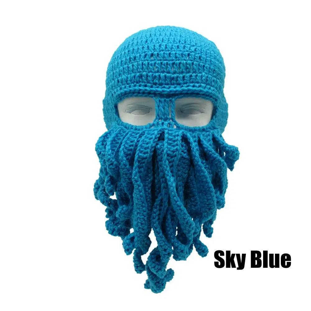 TEEK- Handmade Tentacle Crochet Bearded Beanie HAT theteekdotcom Blue One Size 