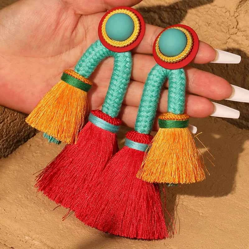 TEEK - Light Yellow Gold Boho Long Tassels Dangle Earrings