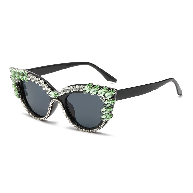 TEEK - Bejeweled Cat Eye Colorful Droplet Sunglasses EYEGLASSES theteekdotcom green black