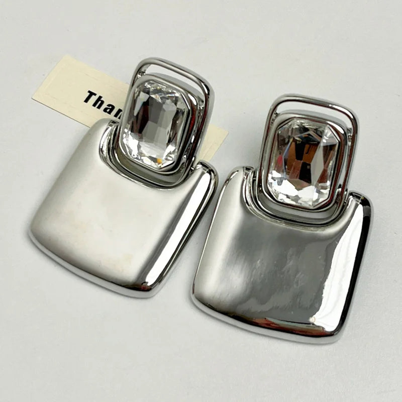 TEEK - Vintage Metal Geometric Square Crystal Earrings