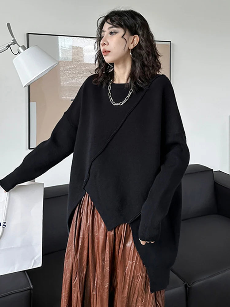 TEEK - Irregular Big Size Knitted Sweater TOPS theteekdotcom   