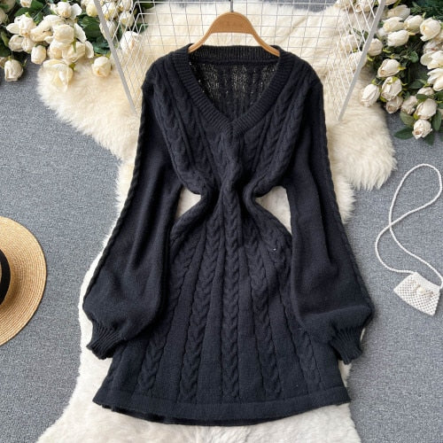 TEEK - Knitted V-Neck Dress DRESS theteekdotcom Black One Size 