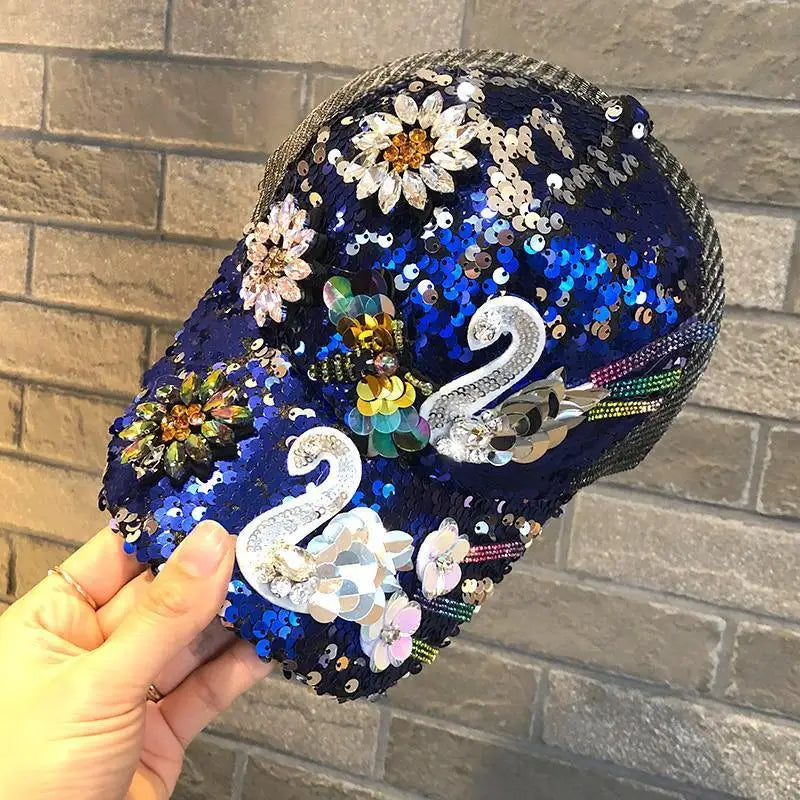 TEEK - Diamond Sequin Fox Baseball Cap HAT theteekdotcom blue 1 56-58cm/22-22.8in 