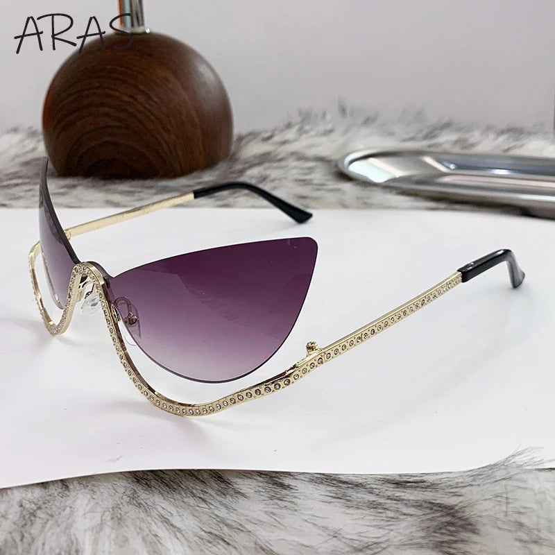TEEK - Cat Eye Rimless Rhinestone Sunglasses EYEGLASSES theteekdotcom C2 DoubleGray