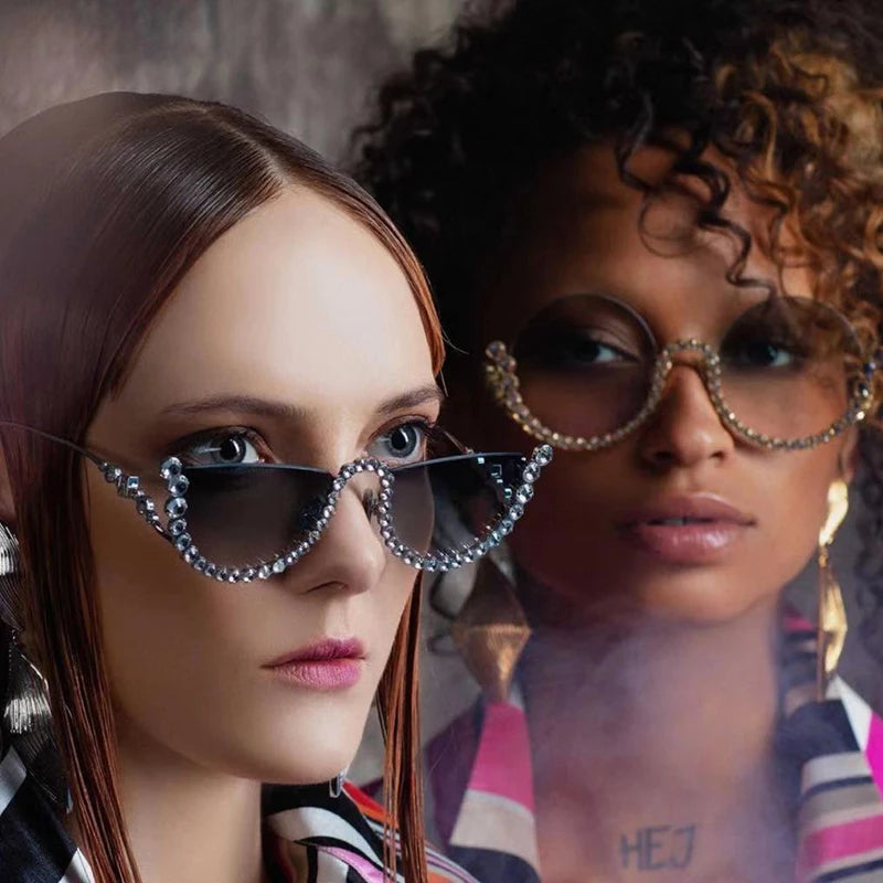 TEEK - Semi Framed Bejeweled Cat Eye Sunglasses EYEGLASSES theteekdotcom